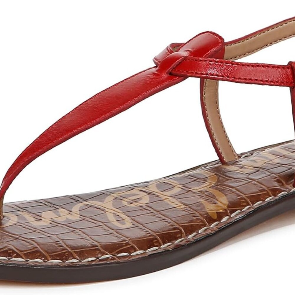 Women's Leather Flat Sandal 7 Summer Red Thong Adjustable Buckle Comfort